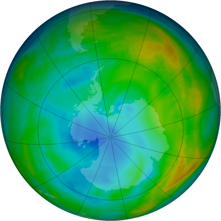 Antarctic ozone map for 04 July 1992